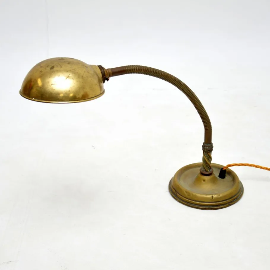 Online Pamono Antique Brass Goose Neck Desk Lamp, 1910s