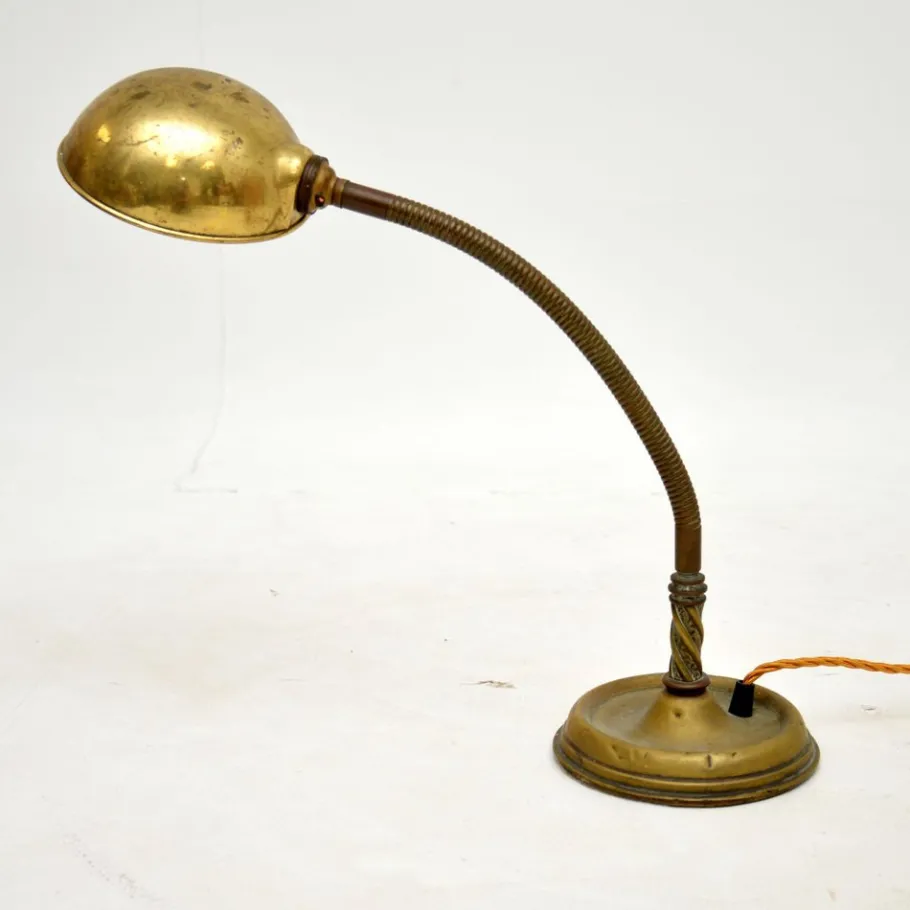 Online Pamono Antique Brass Goose Neck Desk Lamp, 1910s