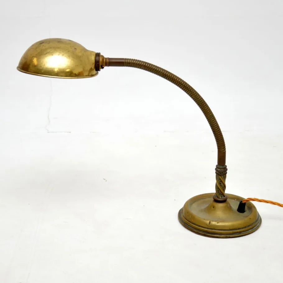 Online Pamono Antique Brass Goose Neck Desk Lamp, 1910s