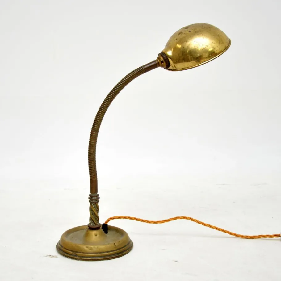 Online Pamono Antique Brass Goose Neck Desk Lamp, 1910s