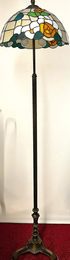Pamono Antique Brass Tiffany Shade Floor Lamp