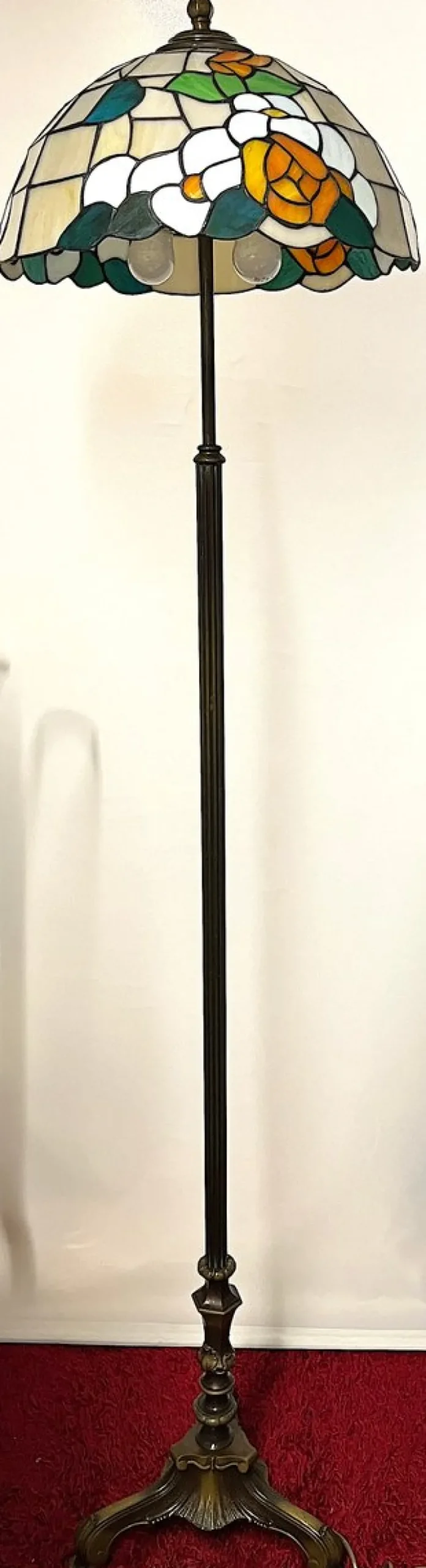 Pamono Antique Brass Tiffany Shade Floor Lamp