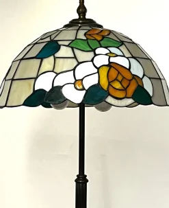 Pamono Antique Brass Tiffany Shade Floor Lamp