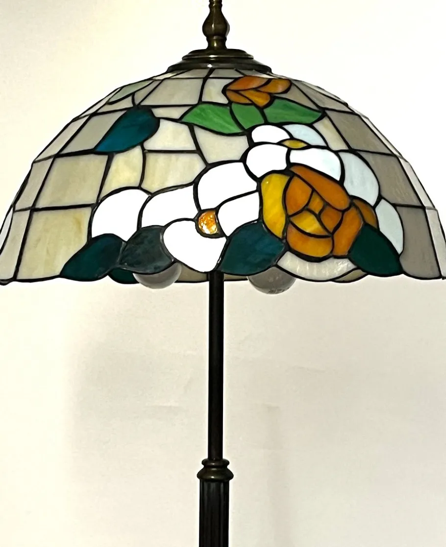 Pamono Antique Brass Tiffany Shade Floor Lamp