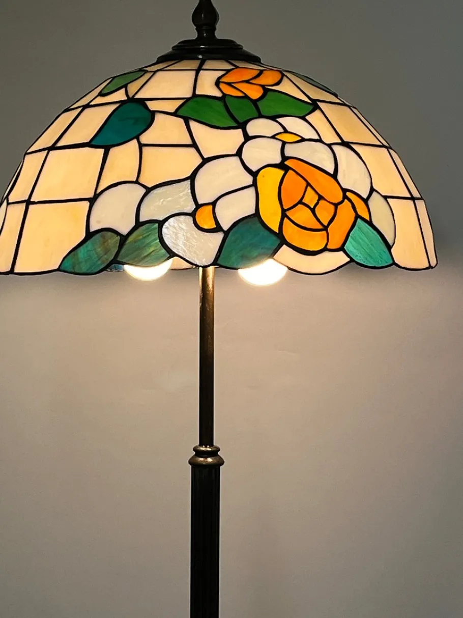 Pamono Antique Brass Tiffany Shade Floor Lamp
