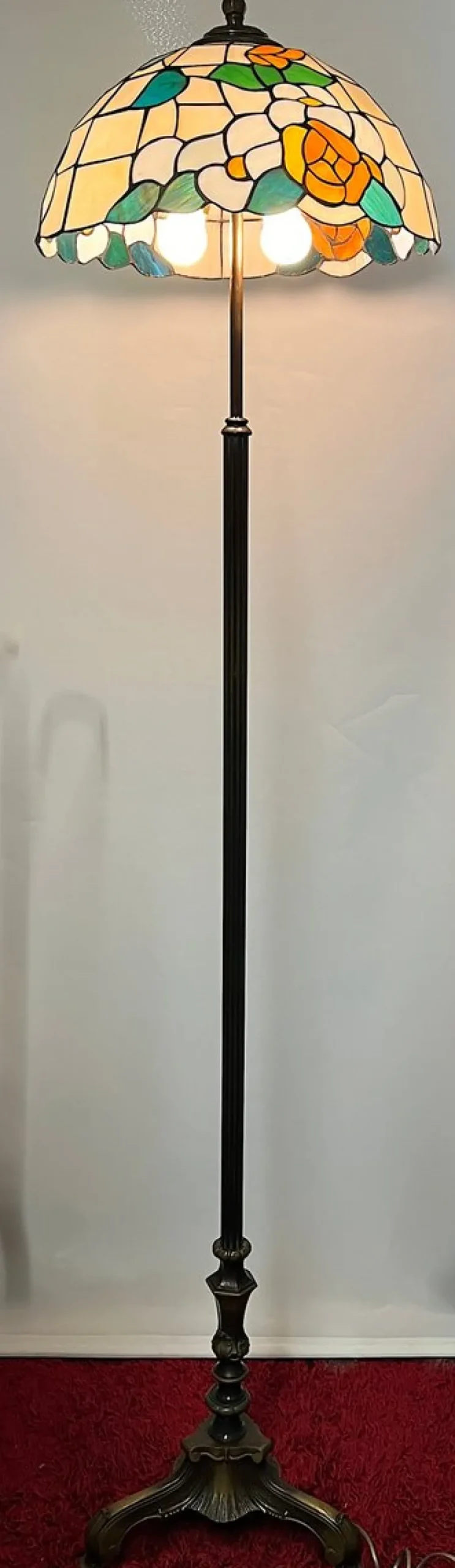 Pamono Antique Brass Tiffany Shade Floor Lamp