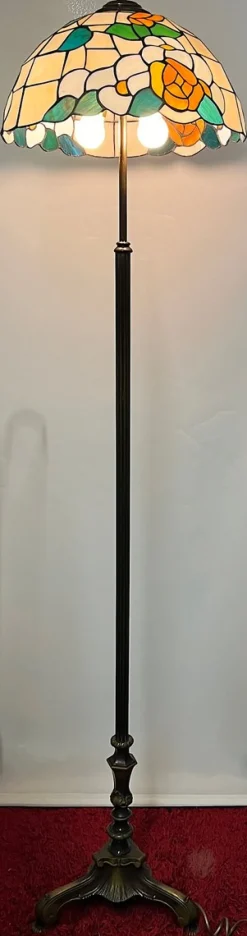 Pamono Antique Brass Tiffany Shade Floor Lamp