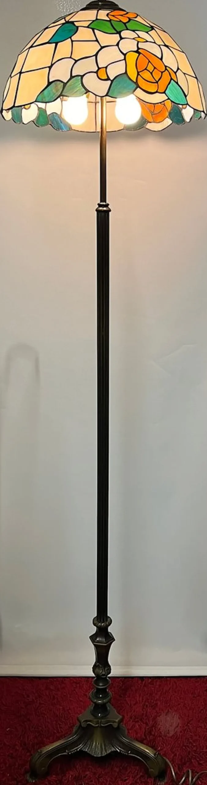 Pamono Antique Brass Tiffany Shade Floor Lamp