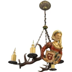 Discount Pamono Antique Carved Wooden Four-Light Chandelier, 1890s