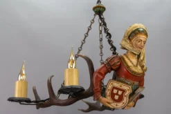 Discount Pamono Antique Carved Wooden Four-Light Chandelier, 1890s