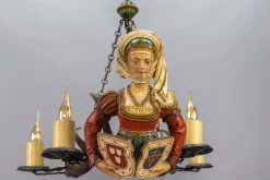 Discount Pamono Antique Carved Wooden Four-Light Chandelier, 1890s