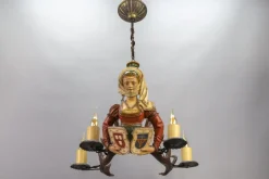 Discount Pamono Antique Carved Wooden Four-Light Chandelier, 1890s