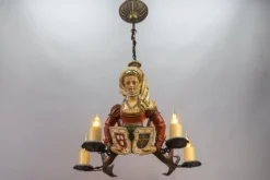 Discount Pamono Antique Carved Wooden Four-Light Chandelier, 1890s