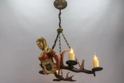 Discount Pamono Antique Carved Wooden Four-Light Chandelier, 1890s