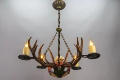 Discount Pamono Antique Carved Wooden Four-Light Chandelier, 1890s