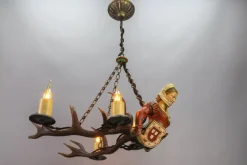 Discount Pamono Antique Carved Wooden Four-Light Chandelier, 1890s