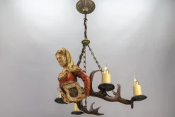 Discount Pamono Antique Carved Wooden Four-Light Chandelier, 1890s