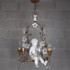 Best Pamono Antique Chandelier in Ceramic and Iron, 1950s