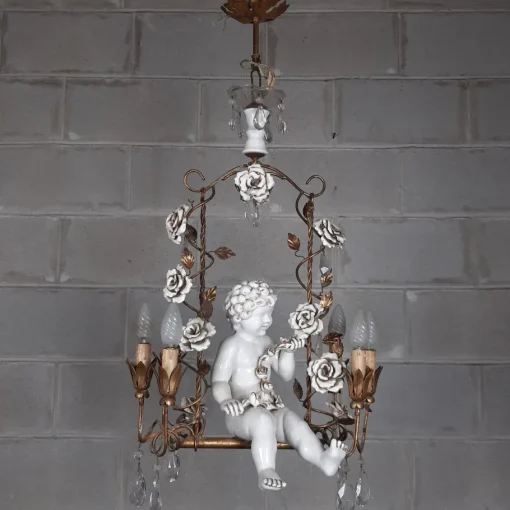Best Pamono Antique Chandelier in Ceramic and Iron, 1950s