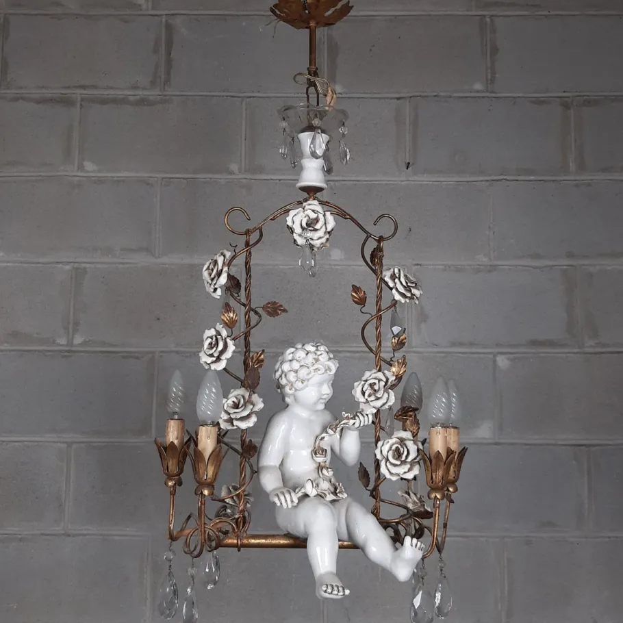 Best Pamono Antique Chandelier in Ceramic and Iron, 1950s
