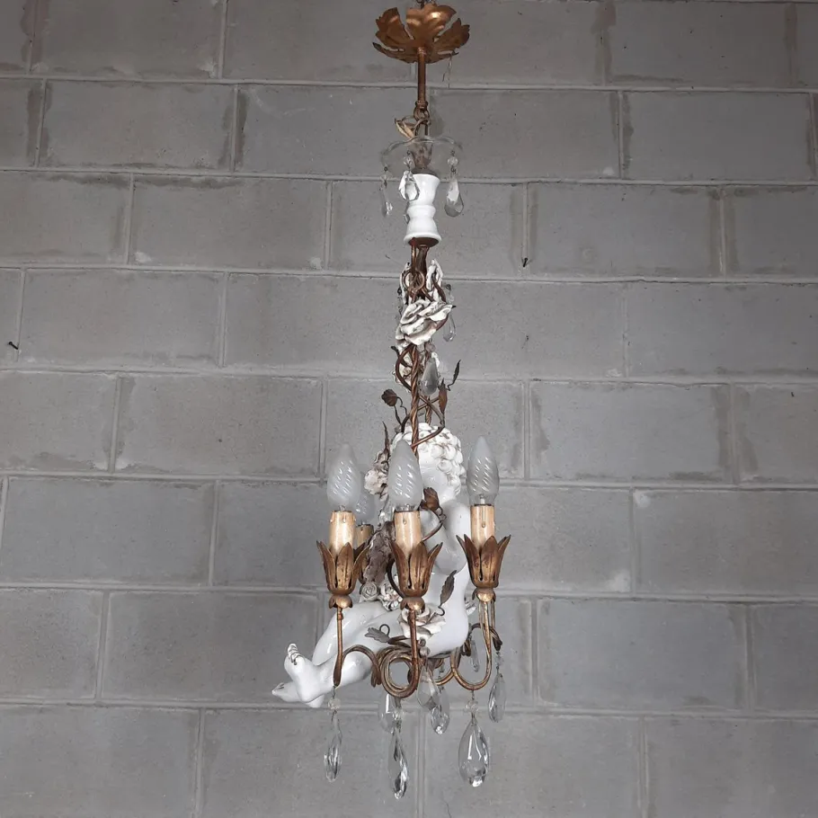 Best Pamono Antique Chandelier in Ceramic and Iron, 1950s
