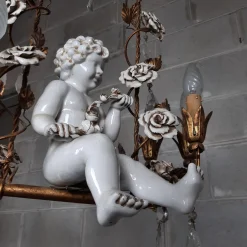 Best Pamono Antique Chandelier in Ceramic and Iron, 1950s