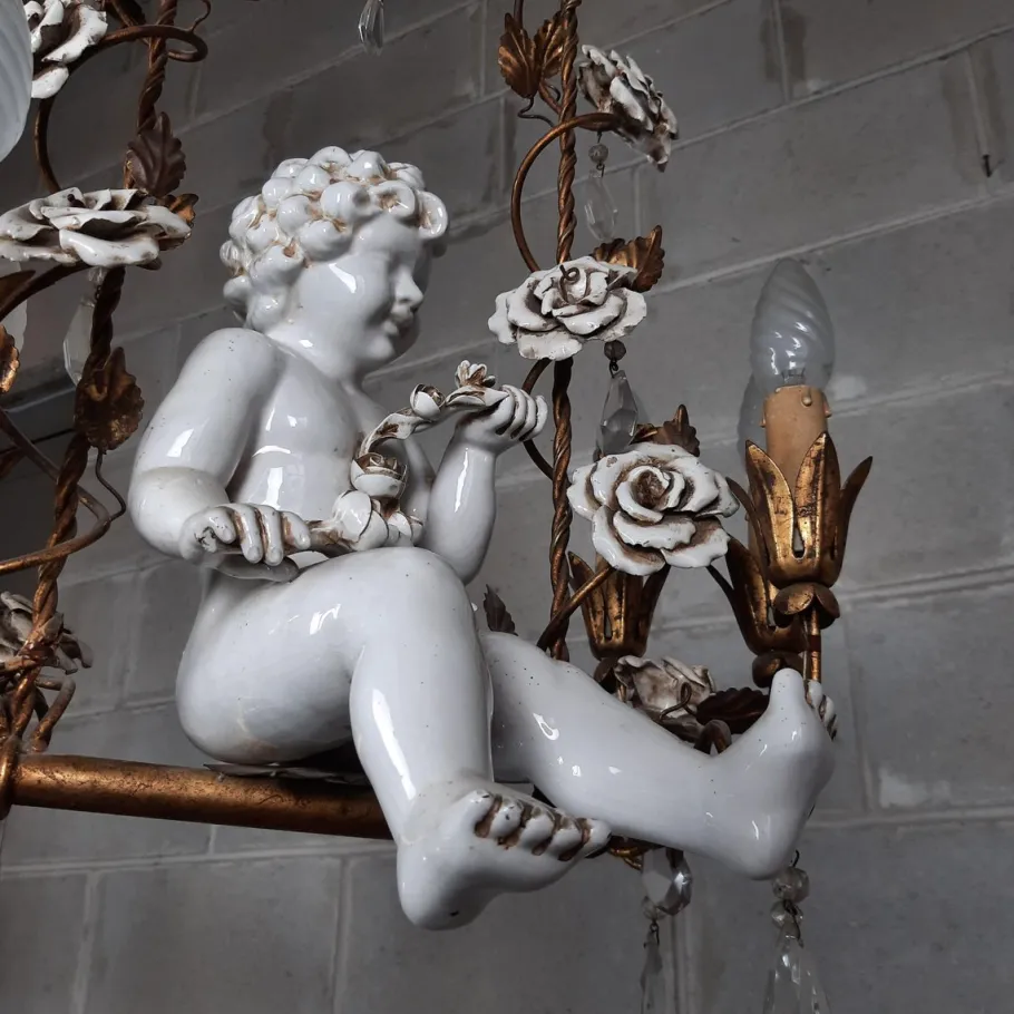 Best Pamono Antique Chandelier in Ceramic and Iron, 1950s