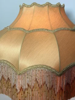 Clearance Pamono Antique Corinthian Column Brass Floor Lamp with Fringed Lampshade, England, 1890