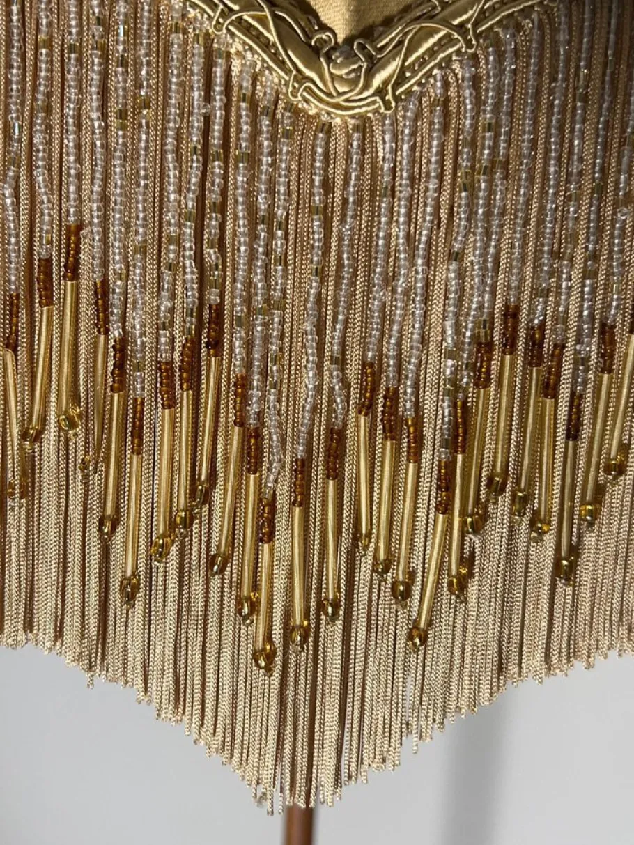 Clearance Pamono Antique Corinthian Column Brass Floor Lamp with Fringed Lampshade, England, 1890