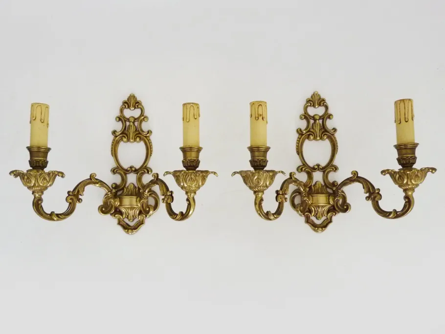 New Pamono Antique Double-Light Bronze Wall Sconces, 1970s-1980s, Set of 2