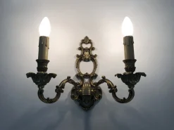 New Pamono Antique Double-Light Bronze Wall Sconces, 1970s-1980s, Set of 2