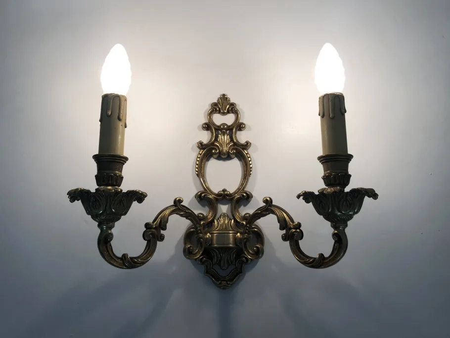 New Pamono Antique Double-Light Bronze Wall Sconces, 1970s-1980s, Set of 2