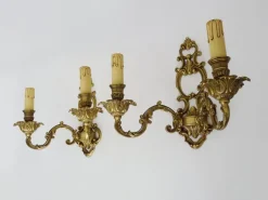 New Pamono Antique Double-Light Bronze Wall Sconces, 1970s-1980s, Set of 2