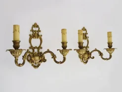 New Pamono Antique Double-Light Bronze Wall Sconces, 1970s-1980s, Set of 2