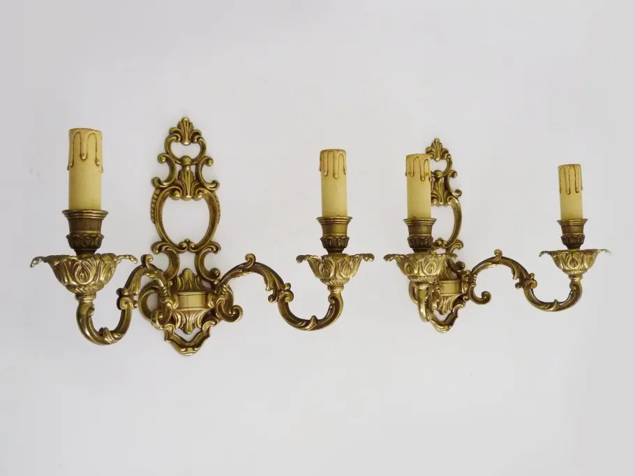 New Pamono Antique Double-Light Bronze Wall Sconces, 1970s-1980s, Set of 2