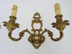 New Pamono Antique Double-Light Bronze Wall Sconces, 1970s-1980s, Set of 2