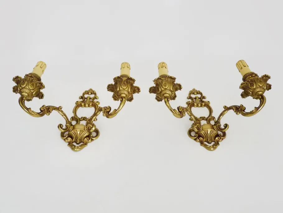 New Pamono Antique Double-Light Bronze Wall Sconces, 1970s-1980s, Set of 2