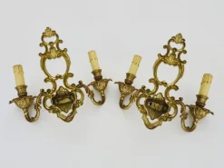 New Pamono Antique Double-Light Bronze Wall Sconces, 1970s-1980s, Set of 2