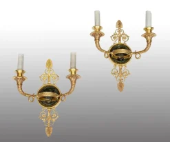 New Pamono Antique Empire Chiseled Gilt and Satin-Finished Bronze Sconces, France, 19th Century, Set of 2