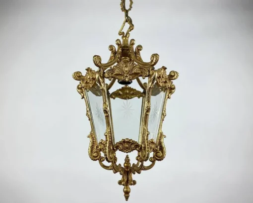 Best Pamono Antique Empire Style Bronze & Glass Lantern Pendant Light, France, 1920s