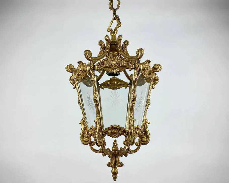 Best Pamono Antique Empire Style Bronze & Glass Lantern Pendant Light, France, 1920s