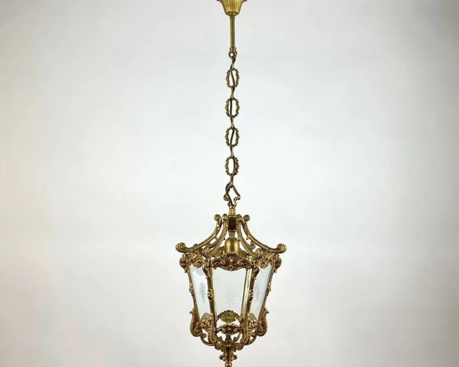 Best Pamono Antique Empire Style Bronze & Glass Lantern Pendant Light, France, 1920s