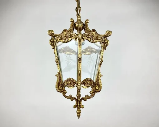 Best Pamono Antique Empire Style Bronze & Glass Lantern Pendant Light, France, 1920s