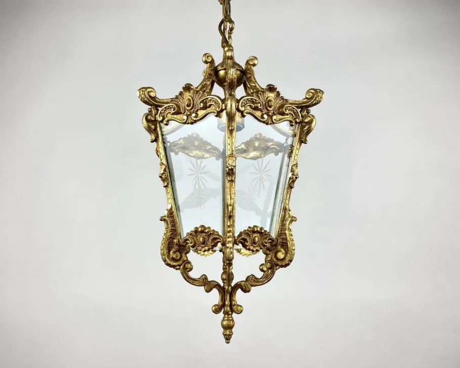 Best Pamono Antique Empire Style Bronze & Glass Lantern Pendant Light, France, 1920s