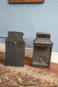 Pamono Antique Enamelled Metal Lanterns, Set of 2