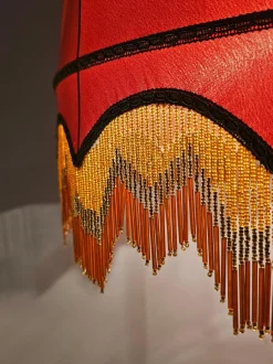 Clearance Pamono Antique Floor Lamp in Carved Oak with Rust-Red Shade, Austria, 1890s