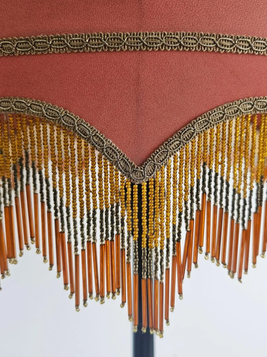 Clearance Pamono Antique Floor Lamp in Carved Oak with Rust-Red Shade, Austria, 1890s