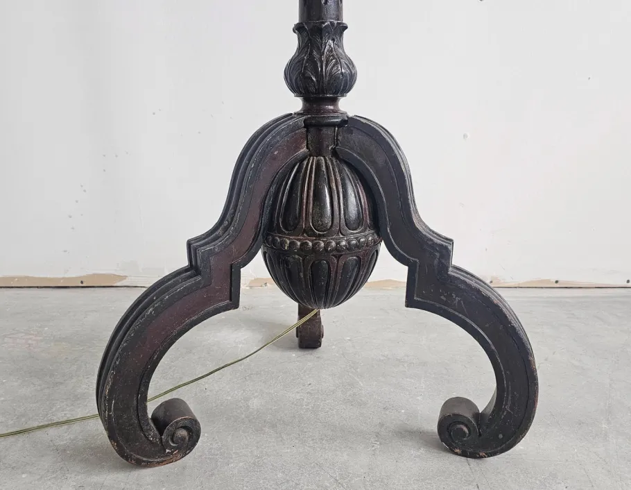 Clearance Pamono Antique Floor Lamp in Carved Oak with Rust-Red Shade, Austria, 1890s