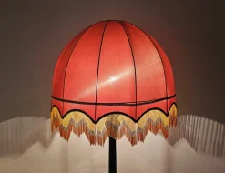 Clearance Pamono Antique Floor Lamp in Carved Oak with Rust-Red Shade, Austria, 1890s