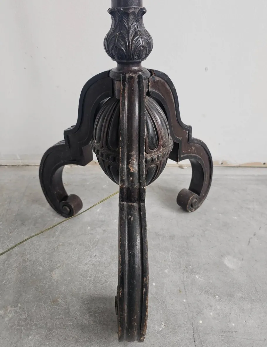 Clearance Pamono Antique Floor Lamp in Carved Oak with Rust-Red Shade, Austria, 1890s